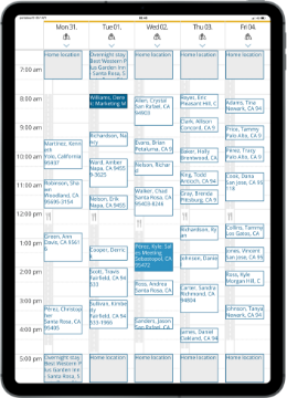 output calendar filled with optimized stops