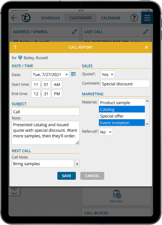 Documentation is easier than ever before - accomplished on your mobile device within seconds after every customer visit