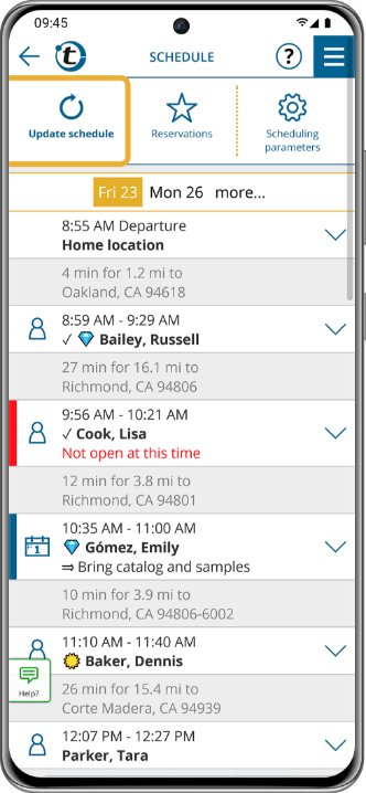 Update your schedule within seconds to receive an adapted route that fits your current circumstances