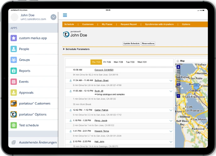 Route planning integrated with Salesforce Lightning and mobile