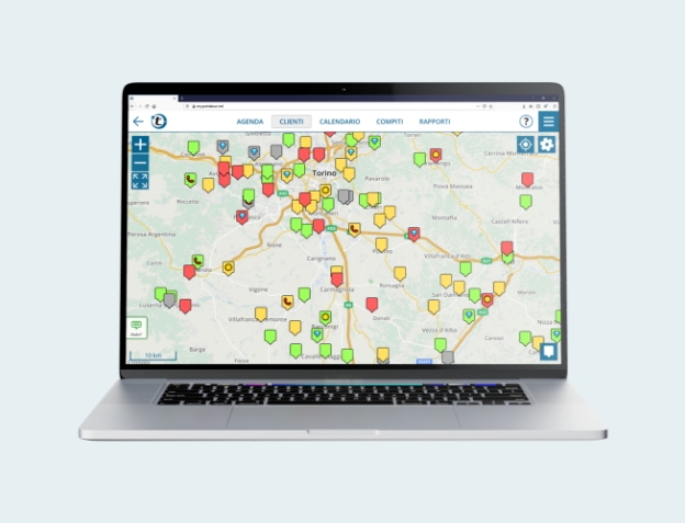 Visualizzare i clienti sulla mappa per il geomarketing e la pianificazione di percorso.