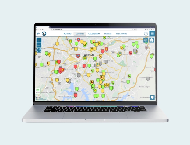 Visualização de clientes no mapa com recursos de geomarketing e roteirização