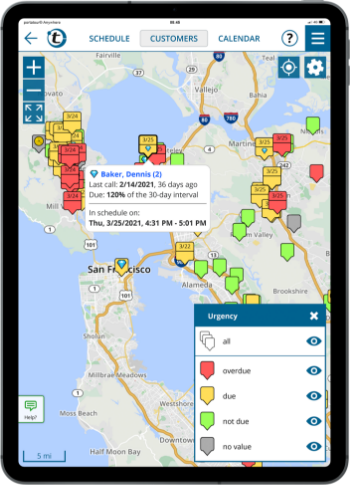 show customers on a map on a tablet.
