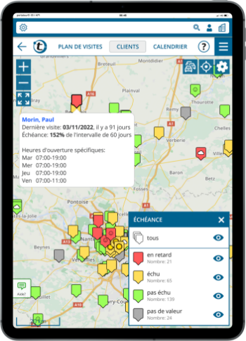 afficher clients sur carte géomarketing et planification de tournées.
