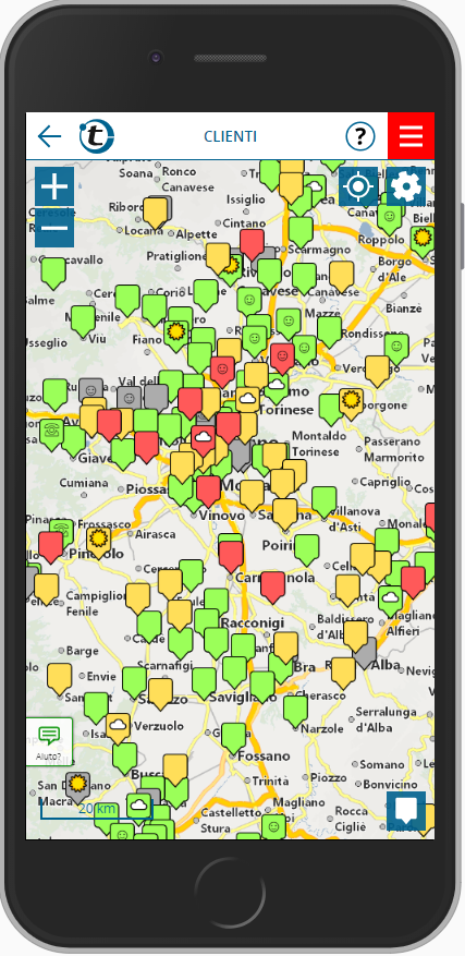 Mappa con clienti sullo smartphone